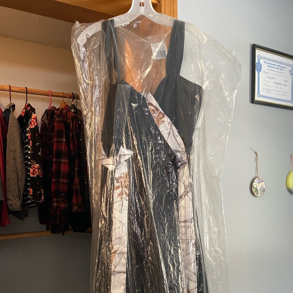 David’s Bridal bridesmaids dress with camo belt